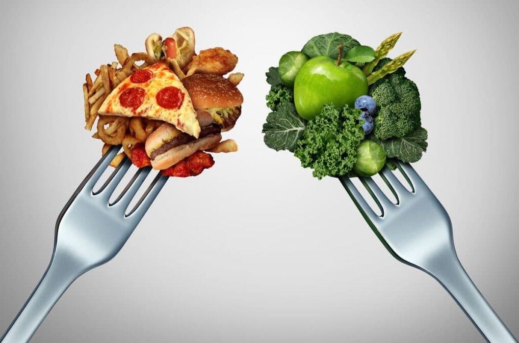 alimentos saudables e insalubres para a prostatite